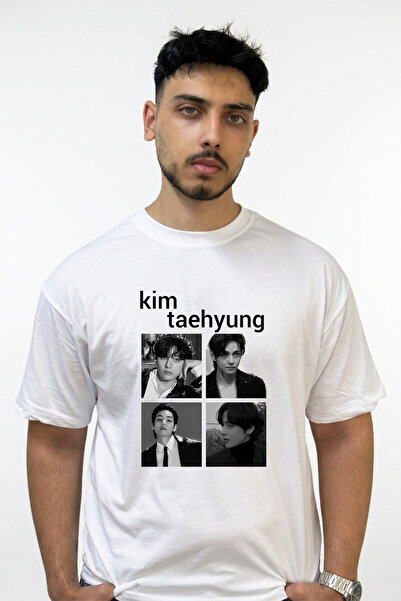 Anetos Kim Taehyung_3 Design Printed Oversize White T-Shirt