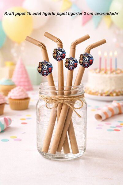 Sinek Kupası Tasarım Super Heroes Themed 10-Piece Figured Straws Birthday Par...
