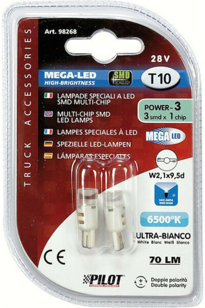 Lampa Λάμπες Αυτοκινήτου Mega-LED Υψηλής Ισχύος 3 Λευκά T10 LED 6500K Ψυχρό Λ...