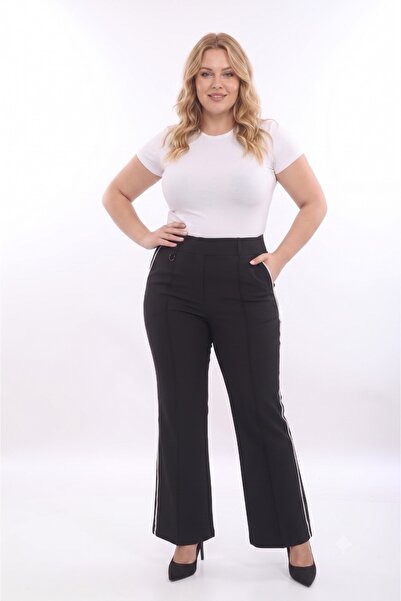 ZANESSİ FASHION Plus Size Cotton Elastic High Waist Stoned Wide Leg Women's T...