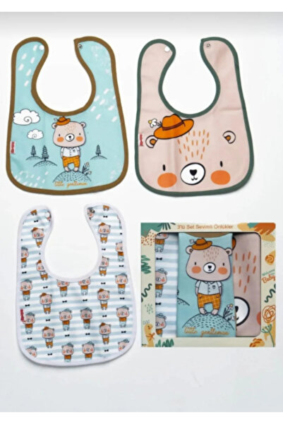 BabyWings 3 Pieces of Teddy Bear Patterned Baby Food Bibs (Microfiber - with ...