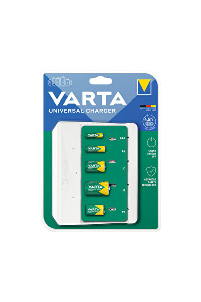 OEM Încărcător acumulatori universal Varta pentru AA, AAA, C, D și 9V, alb
