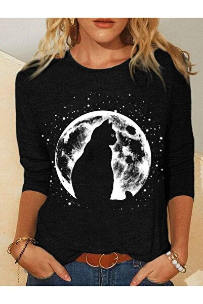 TİMİSİVA Unisex Oversized Printed Crew Neck Short Sleeve Black T-Shirt