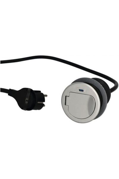 OEM Priză 3680W 1P+USB-C cablu 1,5m gri, pentru mobilier