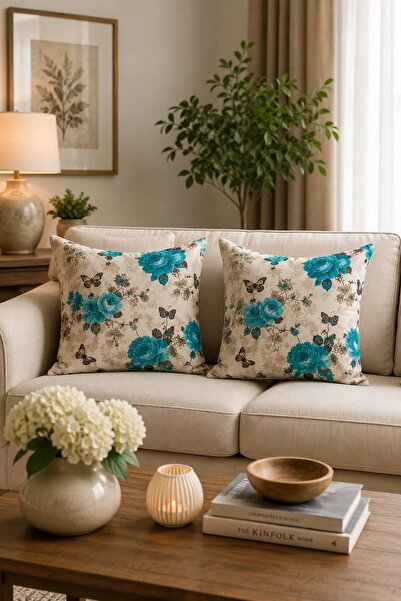 KIRLENT TEKSTİL Botanika Series Azura Floral Patterned Duck Fabric Decorative...