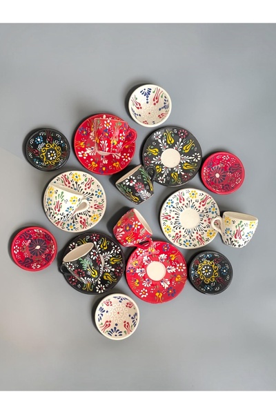 Artistic Quality Decorative 6-Person Tulip Design Fully Handmade Coffee Cup S...