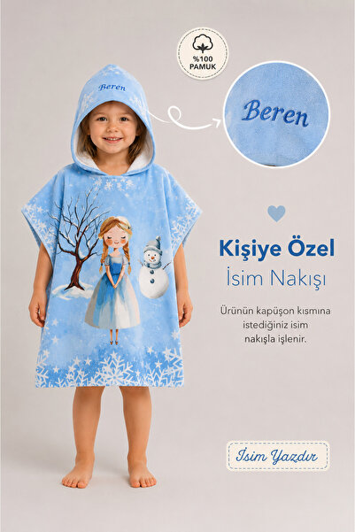 Minilee Kar Prensesi - İsimli Çocuk Kapşonlu Panço Havlu – Deniz, Havuz ve Ba...