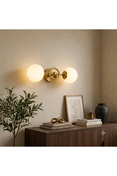 luminastar Plafonieră modernă aurie tip Orbit 2xE27 (Globuri de sticlă albe, ...