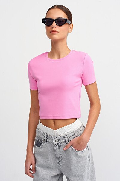 Gülşah collection 3626 Basic Crop T-Shirt - Pink