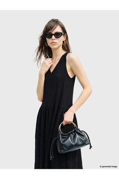 LC Waikiki Özmarka New Season V-Neck Textured Pleated Dress