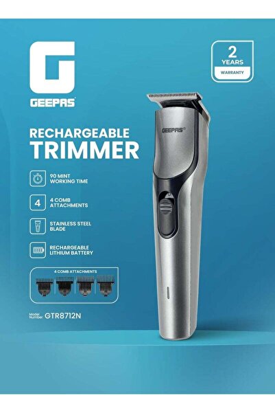 Geepas GTR 8712 Rechargeable Trimmer | 90-Min Runtime | 500 mAh Lithium Batte...