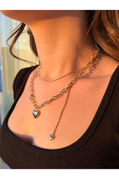 Oyster collection ÜÇLÜ KALP DETAYLI XUPING GOLD ÇELİK KOLYE