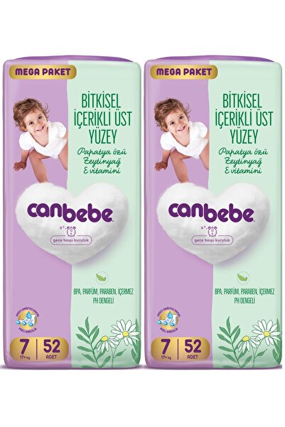 Canbebe Bitkisel İçerikli Üst Yüzey Mega Paket 17+ Kg 7 Beden 104 Adet