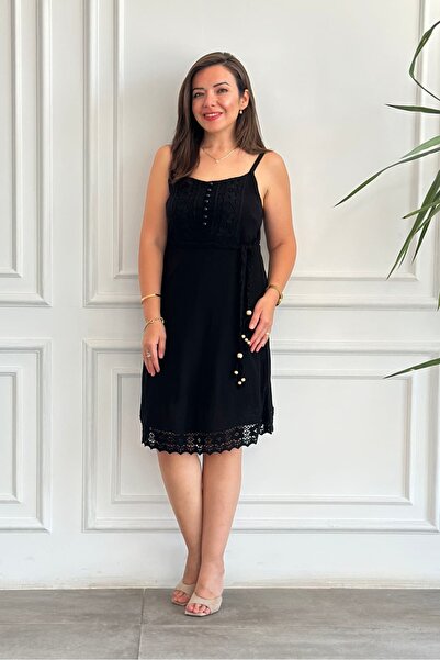 yb yağmur butik Φόρεμα με κορδόνια και δαντέλα στο τελείωμα της φούστας