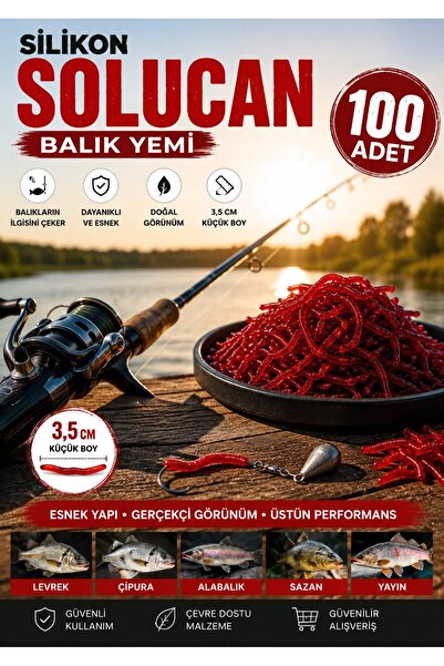NEXVORİA 100 Adet Silikon Solucan Balık Yemi 3.5 cm – Esnek Yapay Solucan Yem