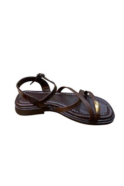 güven kundura Flat Non-Slip Sole Sandals with Straps and Stone Detail