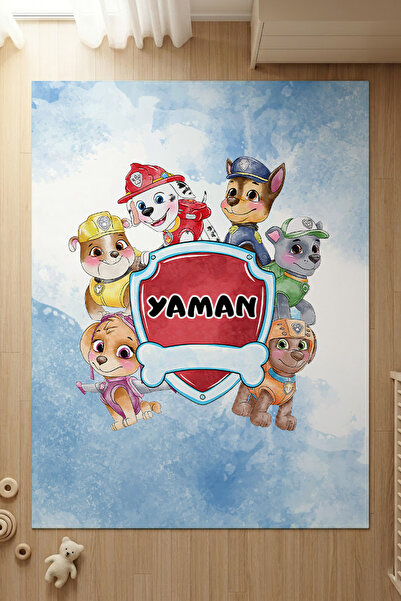 Homamia İsme Özel 7mm Dijital Baskı Çocuk Halısı Paw Patrol