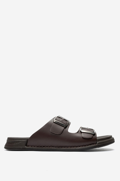 Dericlub Men's genuine leather strapped slippers hz 251 brown