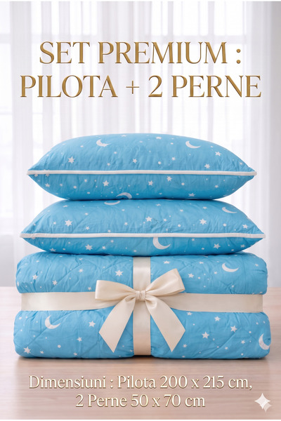 NufJoy Set Premium Pilota Matlasata dubla 200x215 cm + 2 Perne Matlasate 50x7...