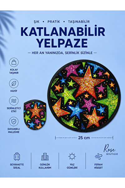 RoseCo00 Katlanabilir Kolay Taşınabilir Yuvarlak Yelpaze 25CM