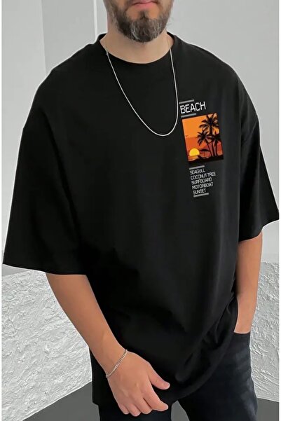 NIGRUM PARDUS New Season Sunset at the Beach Printed 100% Cotton Large Size O...