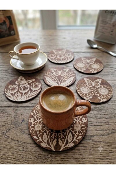 Mu Art Ahşap Wooden Double-Sided Laser Printed Flower/Butterfly Pattern Coast...