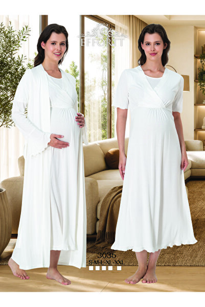 EM&FA TEKSTİL Pregnant Women's Breastfeeding Detailed Nightgown Set with Dres...