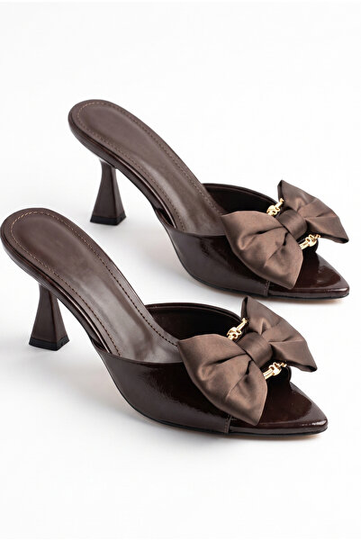 v.s.h velvet Women's Bowknot 8 cm Brown Heeled Slippers / Siloy