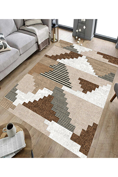 GNL HOME Modern Bej-Kahve Dijital Baskı Salon,Koridor,Mutfak,Balkon,Ofis Halısı