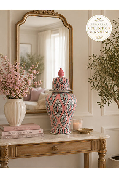ferayhome Collection Series Handmade Ceramic Cubes With a Pink Geometric Patt...