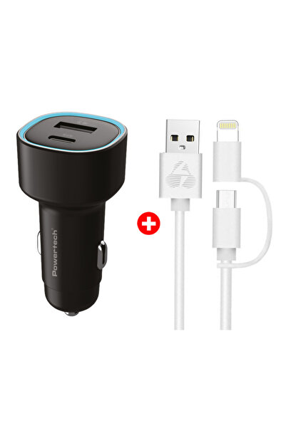 POWERTECH φορτιστής αυτοκινήτου με καλώδιο MFi USB σε micro USB/Lightning BND...