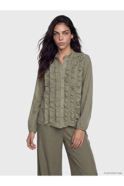 LC Waikiki Esvab • Modern & Distinctive Stand Collar Ruffled Women's Shirt