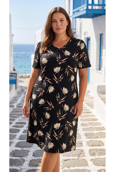 Eyfuze Women's Plus Size Viscose Fabric Short Sleeve Dress