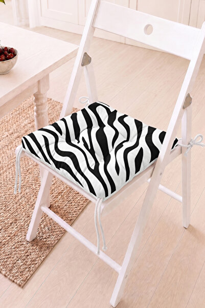 Home Zebra Desenli Siyah Beyaz Pofidik Sandalye Minderi - Modern Çizgili Bahç...