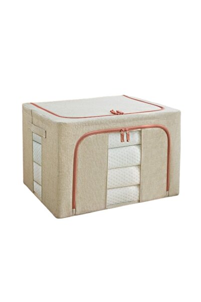 MACVI Cutie de depozitare textilă pliabilă bej de 100L cu capac, fermoar și p...