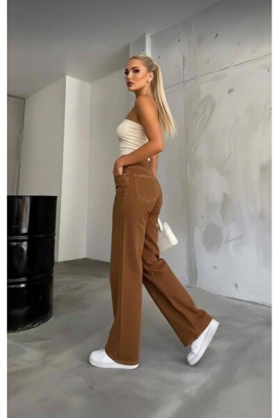 Lighter Jeans Denny Brown Ελαστικό τζιν παντελόνι με φαρδιά μπατζάκια και ψηλ...