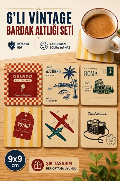 UNT Dolce Vita Italy Themed Set of 6 Mdf Coasters |   Vintage Travel Collecti...