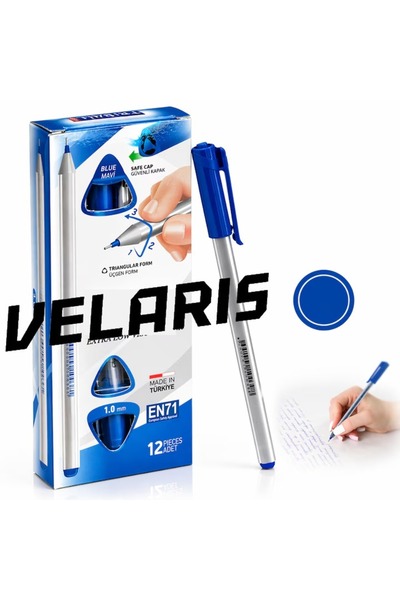 Velaris Set de 12 pixuri cu capac triunghiular, albastre, 1,0 mm, design ergo...