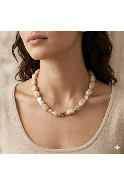 Atolye Ferda Cream Colored Acrylic Bead Design Necklace