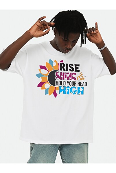 BASEPULSE تي شيرت رجالي أبيض أنيق بتصميم جرافيك من Rise Shine Hold High، مثال...