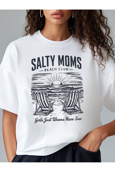 NOURAM تي شيرت GWQEQW بطباعة نخيل استوائي مزين بعبارة 'Sea Salt Mom Beach Clu...