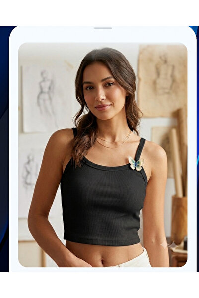 ROGEN FİT Women's Strappy Cotton Camisole with Lycra and Butterfly Detail