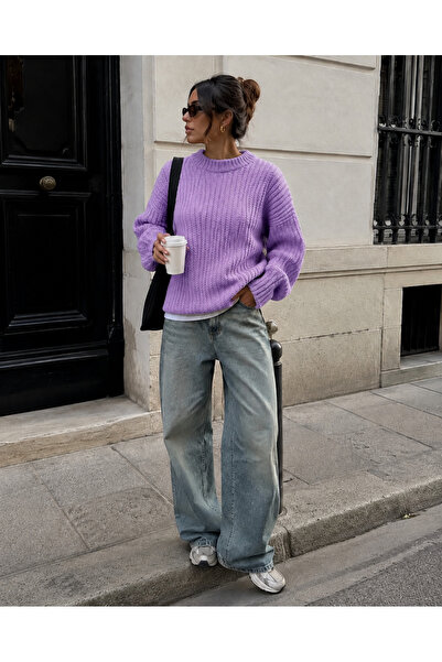 get crazy collection Women's Crew Neck Oversize Basic Knitwear Sweater