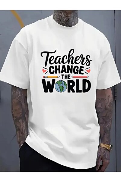 12 Teknoloji Men'S White Casual T-Shirts Featuring 'Teachers Change The World...