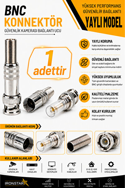 IRONSTAR 1 ADET Yaylı BNC konnektör / Güvenlik kamerası BNC konnektörü / CCTV...