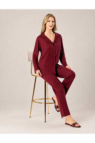 Kadın Uzun Kollu Önden Düğmeli Pijama Takımı
