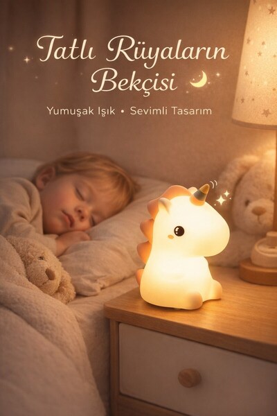 Kesene RGB Led Sevimli Unicorn Çocuk Odası Gece Masa Lambası Renk Değiştiren ...