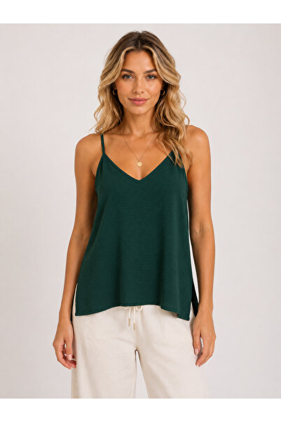 Sibel Günay Butik Women's Ayrobin Fabric Rope Strap V-Neck Blouse – Front and...