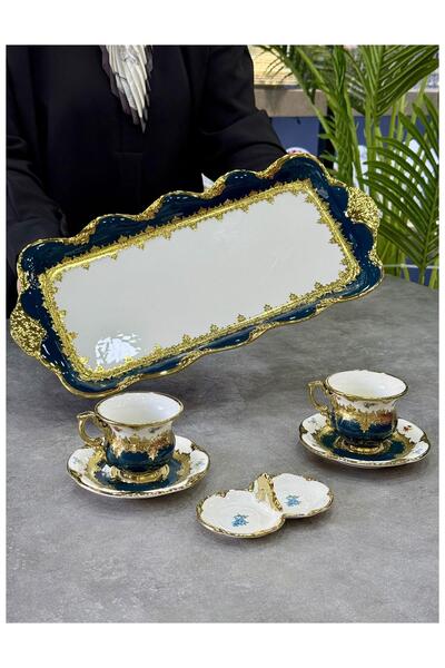 Doğudeko Isabel Porcelain Tray 2-Piece 6-Piece Cup Presentation Set