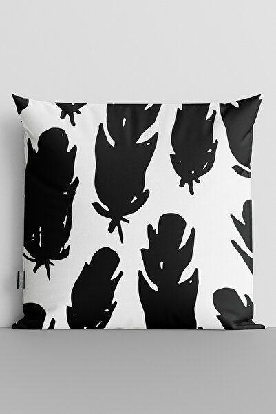 TicaretJet Black Feathers Double Sided Digital Printed Throw Pillow Cover - 2343